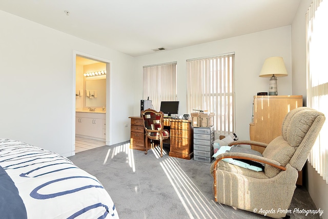 interior space featuring ensuite bathroom, sink, and carpet floors