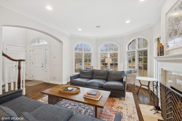 living room with a wealth of natural light and wood finished floors