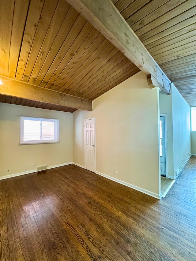 15126 S Sunset Dr, Dolton, IL 60419 - bonus room featuring dark wood-style floors, beam ceiling, visible vents, and baseboards