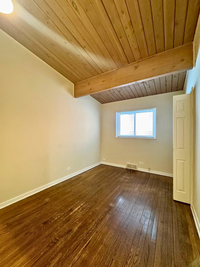 15126 S Sunset Dr, Dolton, IL 60419 - interior space featuring beam ceiling, dark wood finished floors, visible vents, wood ceiling, and baseboards