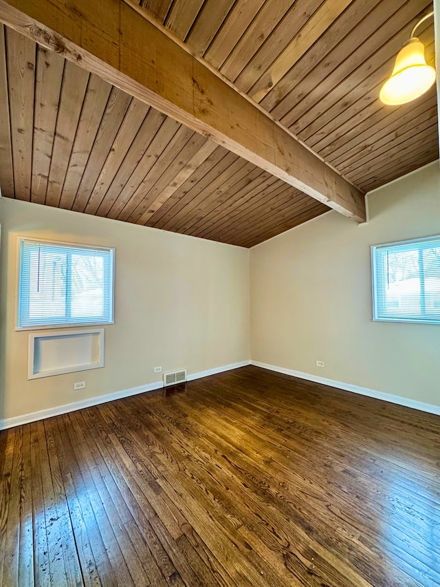 15126 S Sunset Dr, Dolton, IL 60419 - bonus room featuring dark wood finished floors, visible vents, wooden ceiling, beamed ceiling, and baseboards