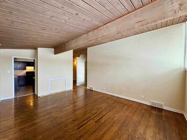 15126 S Sunset Dr, Dolton, IL 60419 - spare room featuring wood ceiling, visible vents, and dark wood finished floors