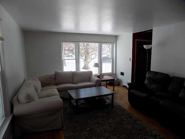 living room featuring dark hardwood / wood-style floors