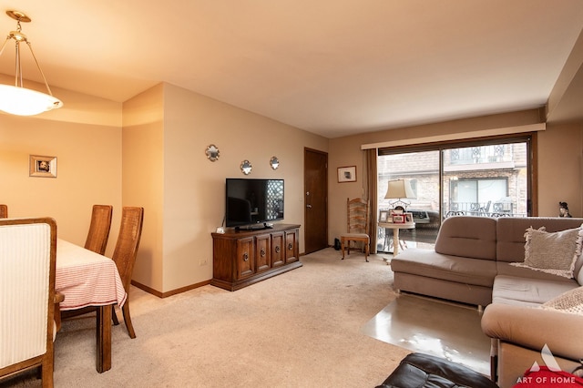 living room featuring light colored carpet