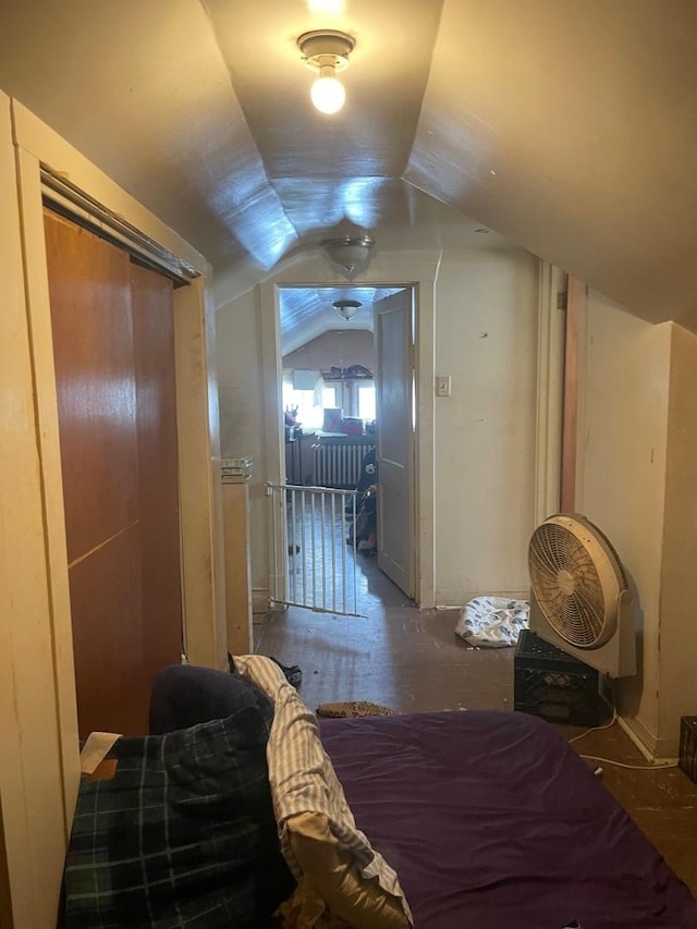 bedroom featuring vaulted ceiling