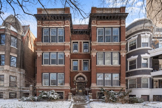 view of snow covered building