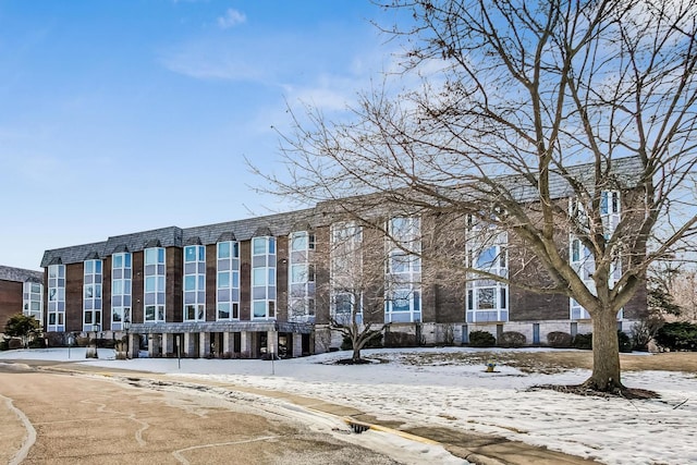 view of snow covered building