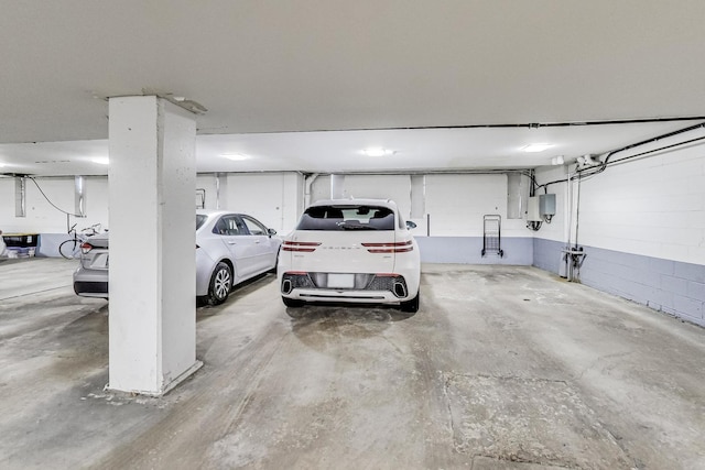 parking garage with concrete block wall