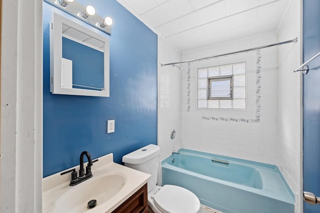 full bath with toilet, vanity, and shower / bathing tub combination