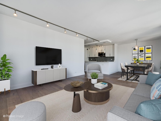 living room with dark hardwood / wood-style floors