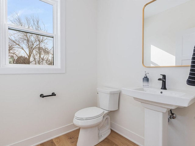 bathroom with toilet and wood-type flooring