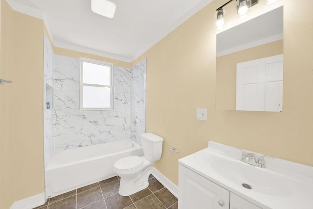 full bathroom with tile patterned flooring, vanity, toilet, and tiled shower / bath