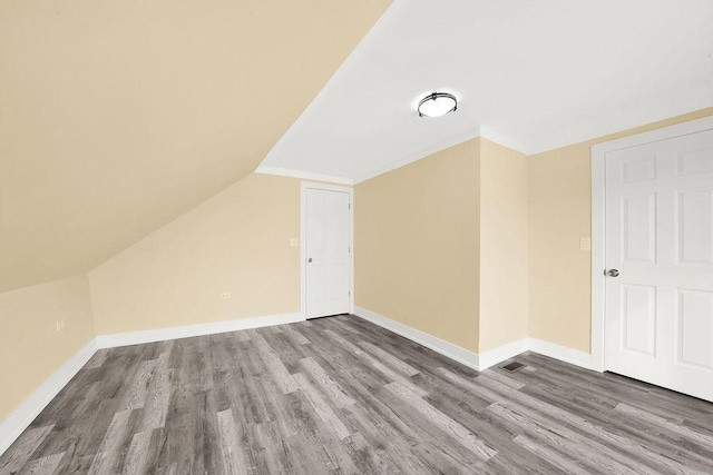 additional living space featuring vaulted ceiling and wood-type flooring