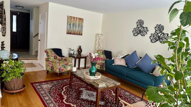 living room with wood finished floors