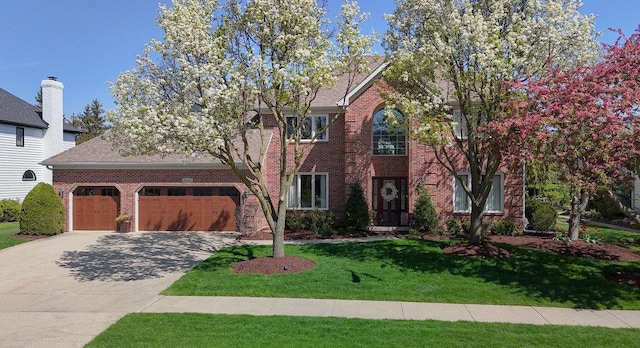 3642 Monarch Cir, Naperville, IL 60564 - view of front of property featuring concrete driveway, brick siding, an attached garage, and a front lawn