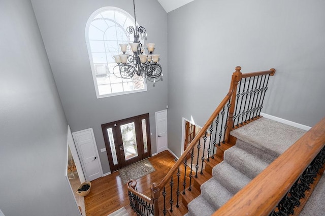 3642 Monarch Cir, Naperville, IL 60564 - entrance foyer featuring a towering ceiling, plenty of natural light, stairs, and a notable chandelier