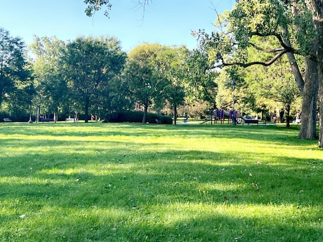 surrounding community with a playground and a lawn