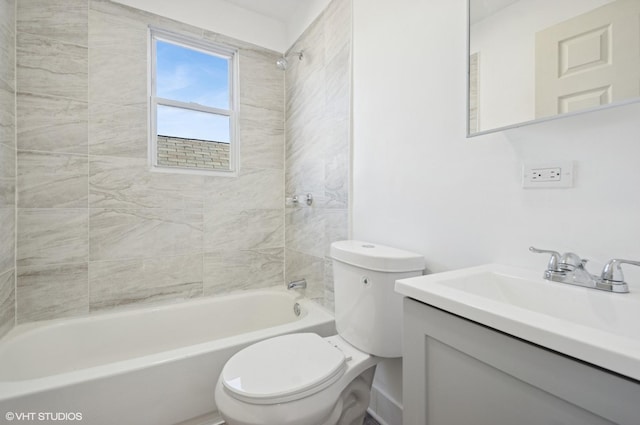 full bathroom with toilet,  shower combination, and vanity