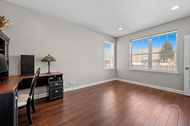 office space featuring dark hardwood / wood-style floors