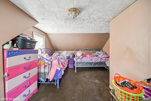 bedroom featuring dark colored carpet