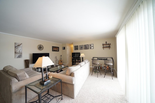 living room featuring light carpet