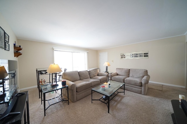 living room with light colored carpet