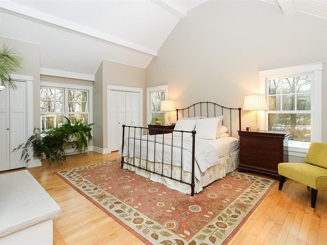 44W906 Berner Rd, Hampshire, IL 60140 - bedroom featuring high vaulted ceiling, beam ceiling, and light wood-style flooring