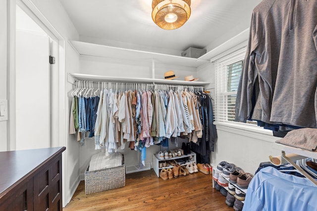 walk in closet featuring wood finished floors