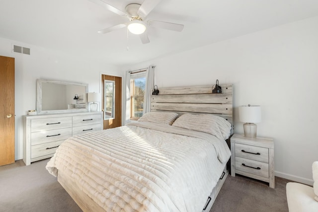 bedroom featuring carpet and ceiling fan