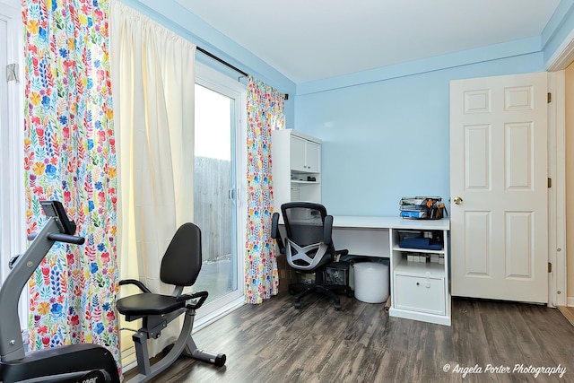 office area with dark wood-type flooring