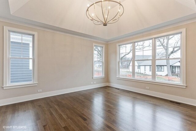 5903 Timber Trails Blvd, Western Springs, IL 60558 - unfurnished room with a wealth of natural light, dark hardwood / wood-style flooring, and a chandelier
