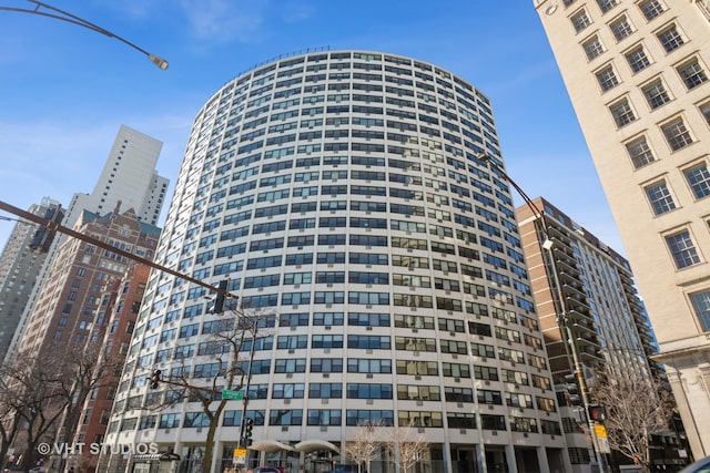 view of building exterior with a city view