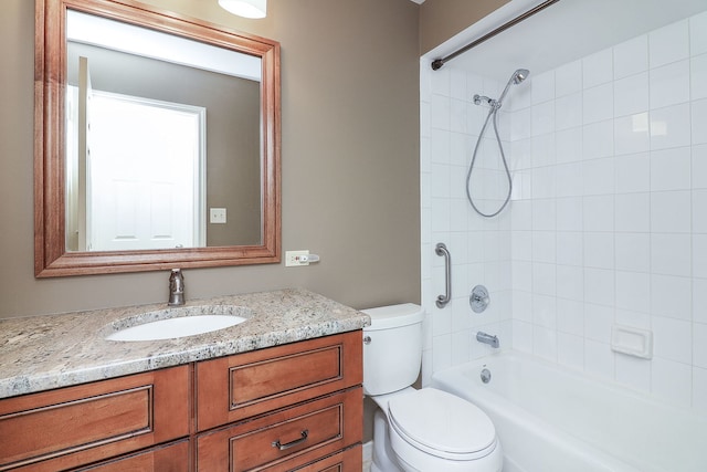 full bath with toilet, shower / washtub combination, and vanity