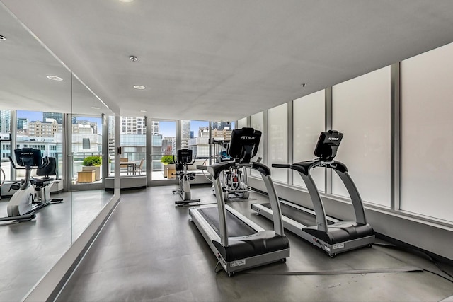 exercise room with a wall of windows