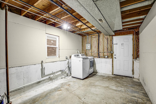 basement with independent washer and dryer