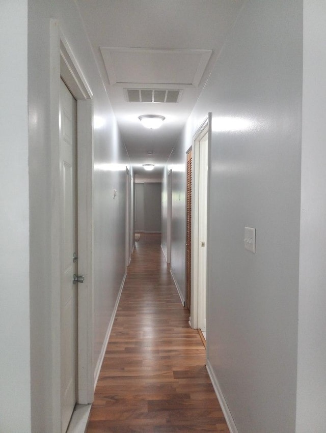 hallway featuring dark wood-type flooring