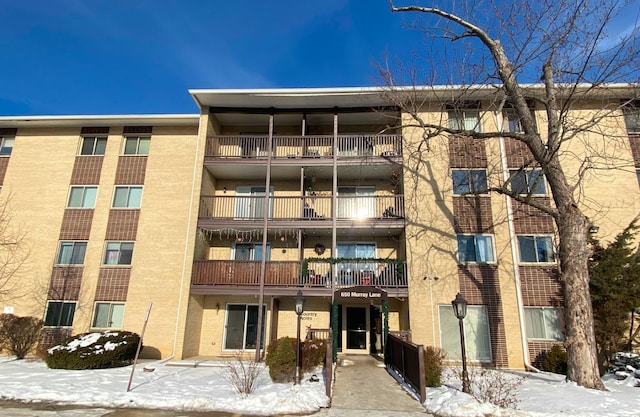 view of snow covered building