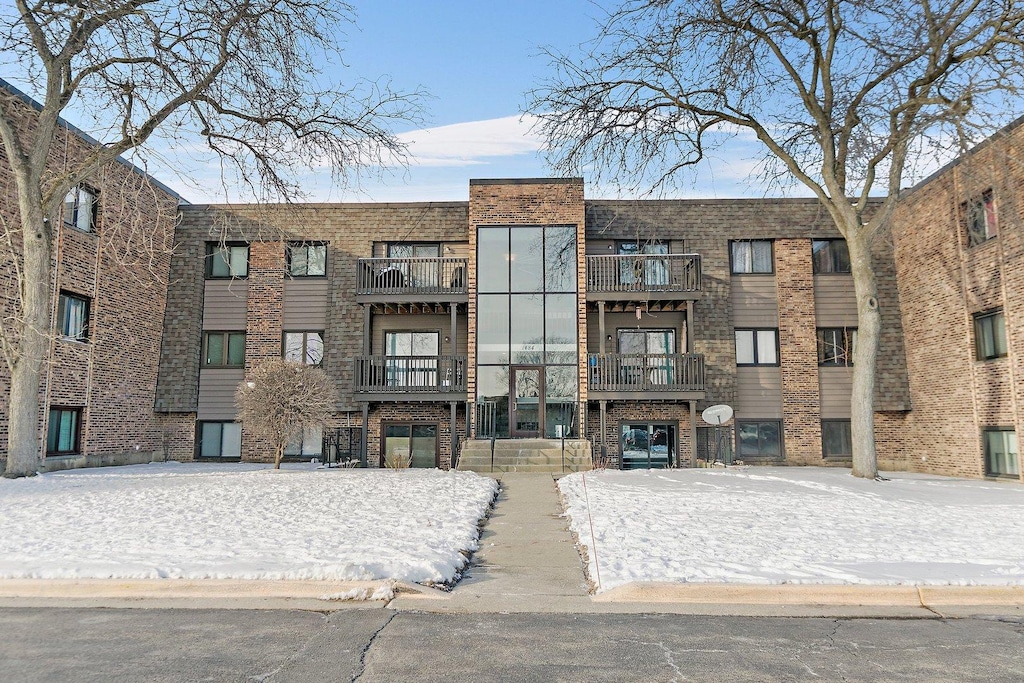 view of snow covered building