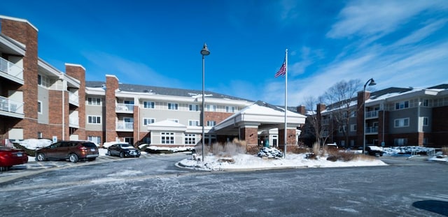 view of snow covered building