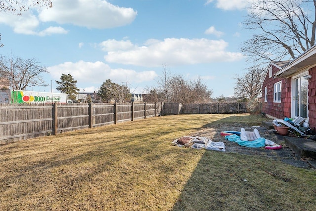 view of yard with a fenced backyard