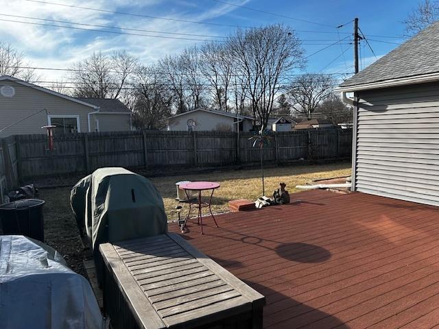 wooden deck featuring a fenced backyard