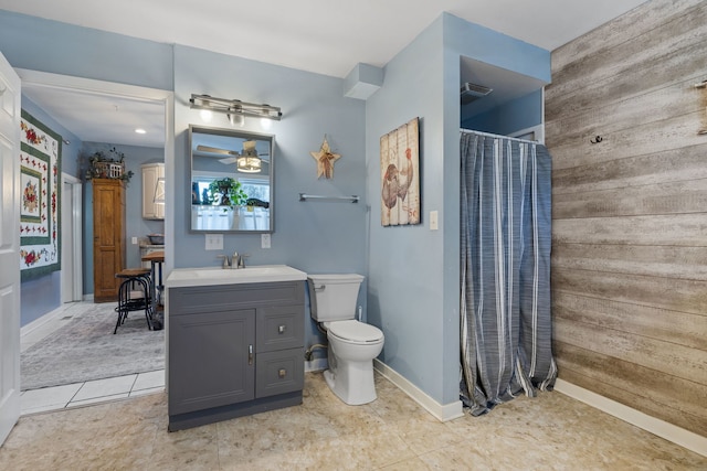 full bathroom with baseboards, visible vents, toilet, tile patterned floors, and vanity