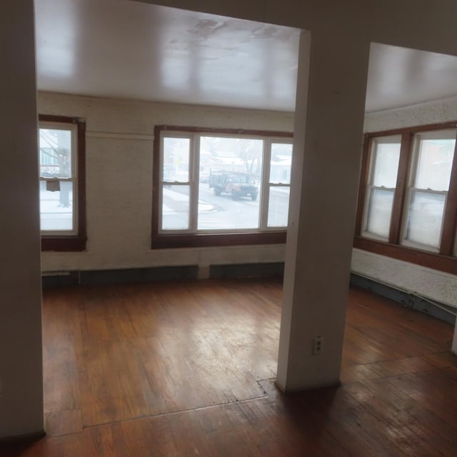 spare room with dark wood-type flooring and plenty of natural light