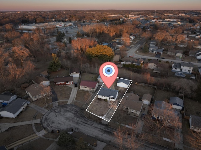 view of aerial view at dusk