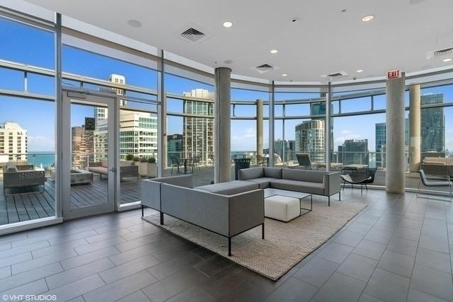 lobby with a view of city and visible vents