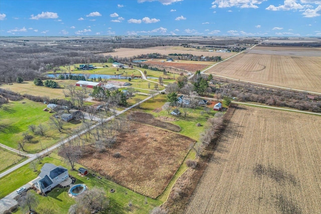 birds eye view of property with a rural view and a water view