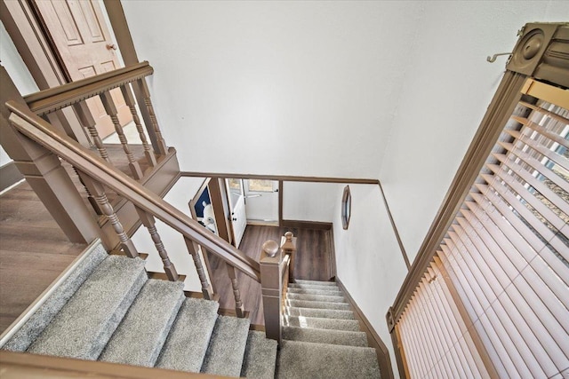 stairway featuring wood finished floors