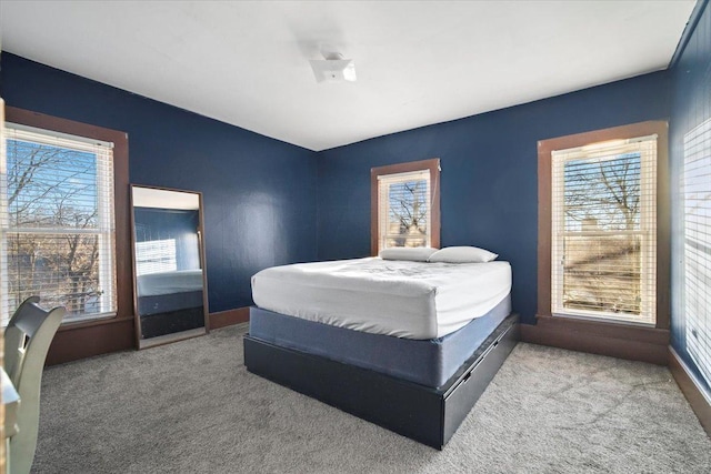 bedroom featuring carpet floors and multiple windows