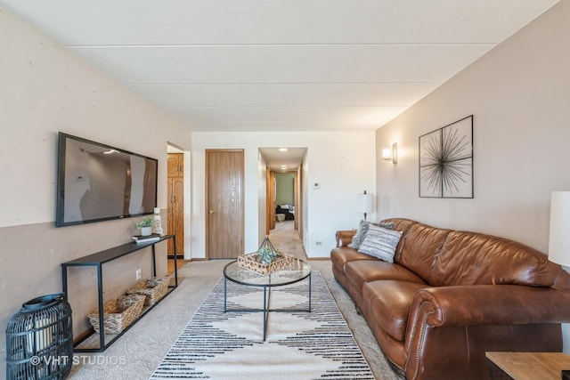 living room featuring light colored carpet