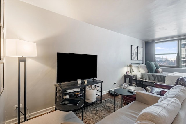 living room featuring baseboards and wood finished floors